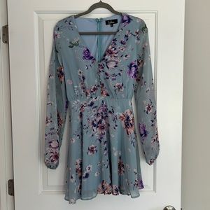 Always Yours Light Blue Floral Print Long Sleeve Skater Dress - Lulu’s Size L